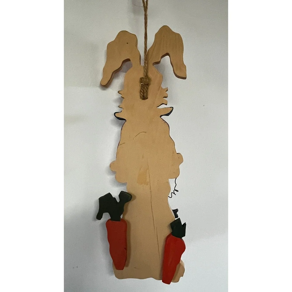 Vtg Rustic Wooden Easter Bunny Wall Hanging Primitive Holiday Decor 14.75